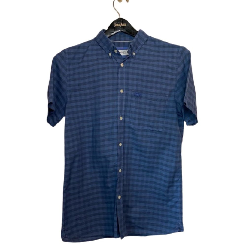 Lacoste Mens Medium Plaid Blue Black Button Up Shirt Croc Authentic